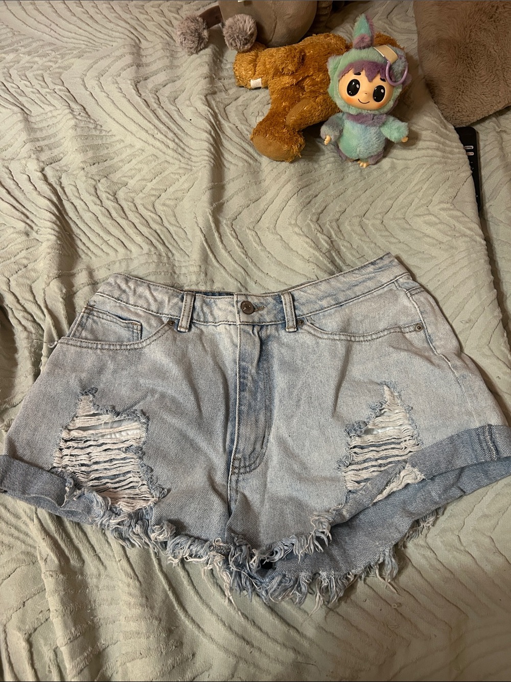 Forever 21 Light Blue Distressed Denim Cutoff Shorts